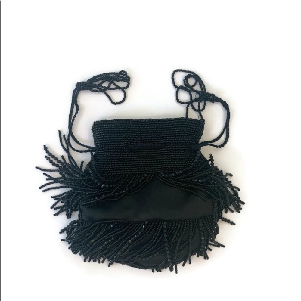 Black Beaded Drawstring Evening Bag - image 2